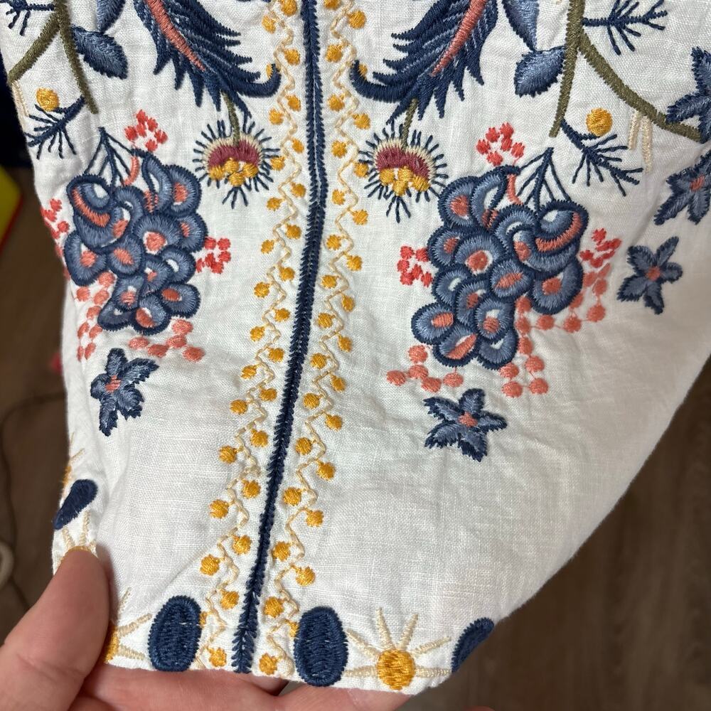 Johnny Was Linen Tiwa Blouse Tunic Top Small Boho Floral Peasant White - Picture 8 of 15